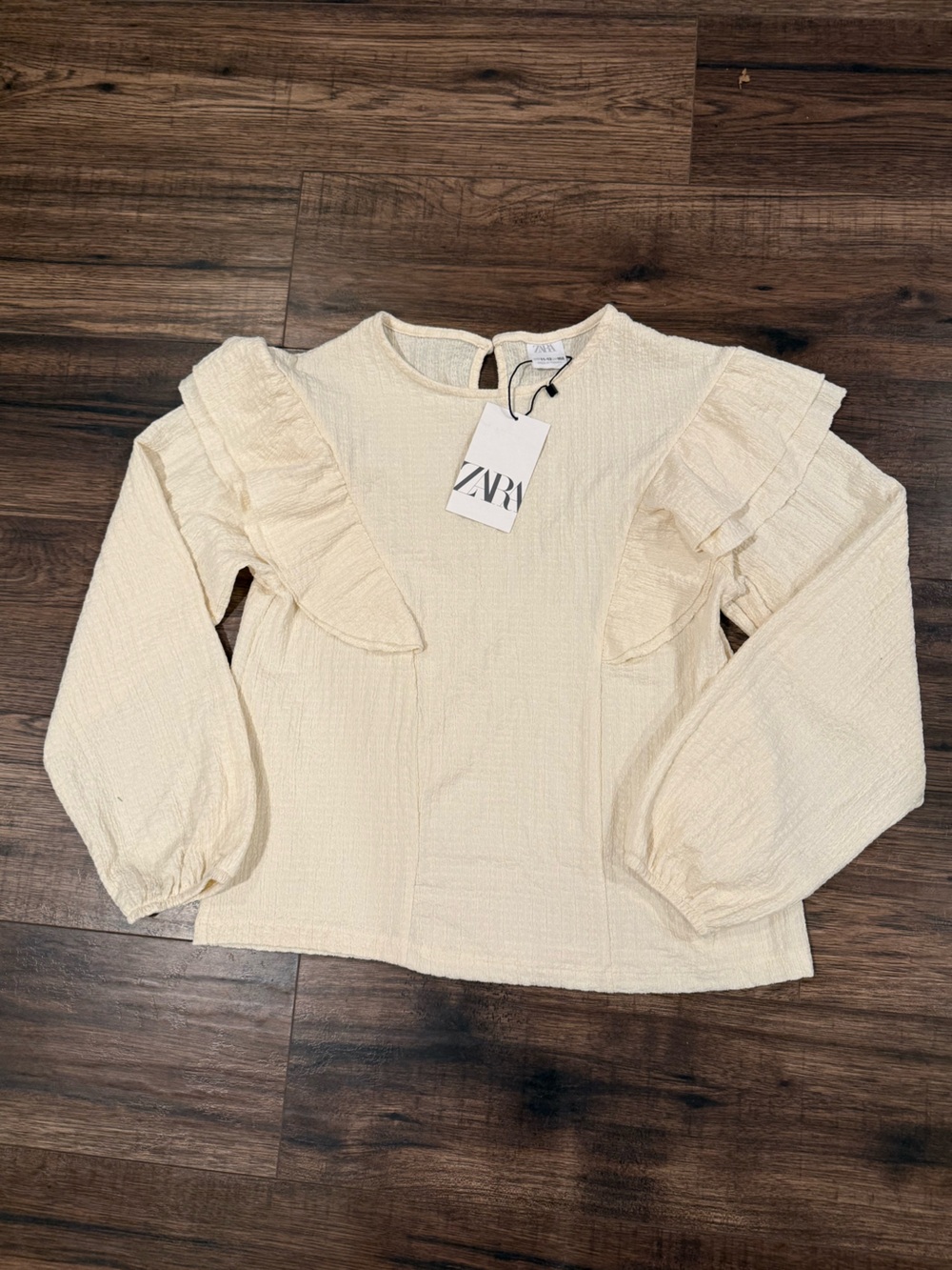 Zara Cream Ruffle Long Sleeve Blouse